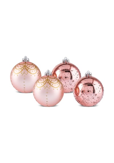 Karaca 4'lü Set Top Ağaç Süsü Pembe ve Pembe Mat 8 cm