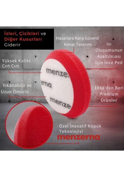 Menzerna Ağır Kesim Kalın Pasta Süngeri 2li Paket Kırmızı - 95m