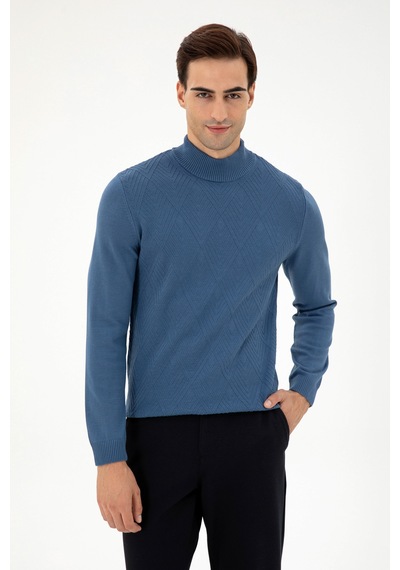 U.S. Polo Assn. Erkek Slim Fit Yarım Balıkçı Yaka Saks Kazak 50297038-VR032