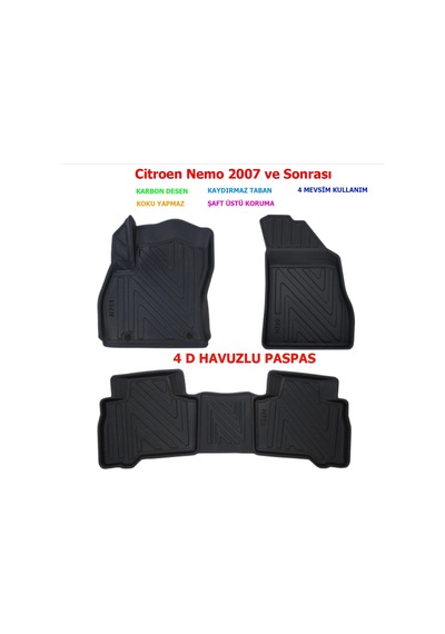 Citroen Nemo 2007 Ve Sonrası 4d Premium Havuzlu Paspas