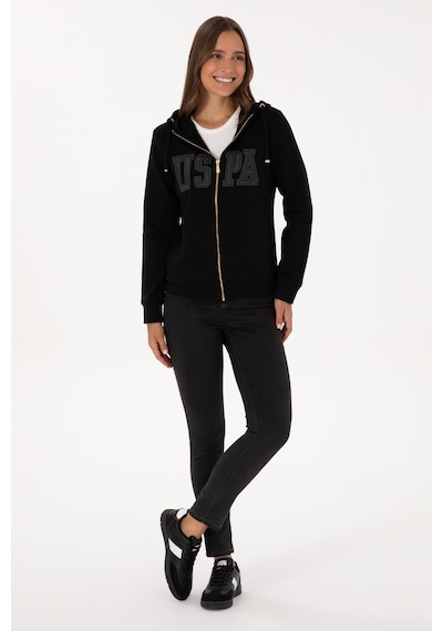 U.S. Polo Assn. Kadın Siyah Fermuarlı Kapüşonlu Basic Sweatshirt 50307769-VR046