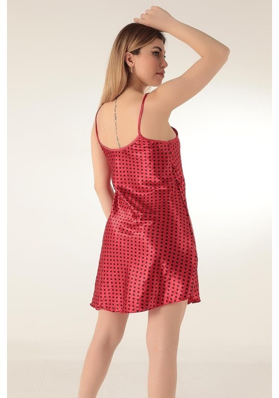 İnce Askılı Mini Saten Gecelik,kırmızı S/m,33164252 Açık Bej - Beyaz