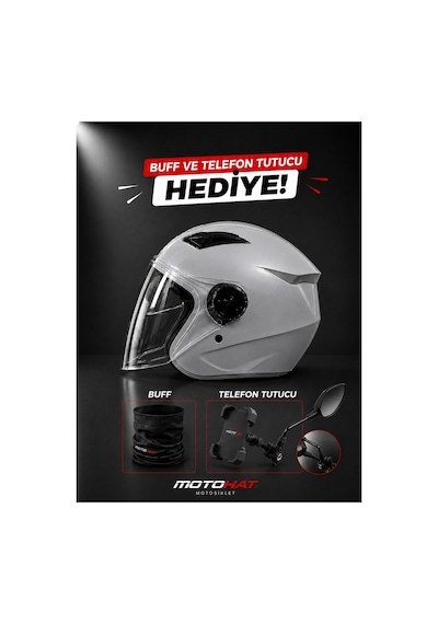Güneş Vizörlü Kask - Telefon Tutucu Ve Buff  Gri