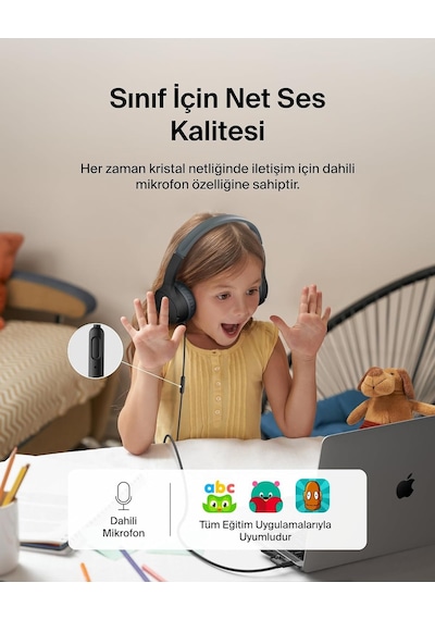 Soundform Mini Kids Kablolu Kulaklık Siyah Usb-c + 3,5 Mm Adaptör, Dahili Mikrofon, 85 Db Ses Sınırı, Eğlenceli Çıkartmalar, İphone, İpad, Galaxy Uyumlu