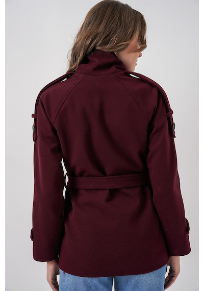 Bigdart Kadın Kuşaklı Kaşe Kaban 9162 - Bordo
