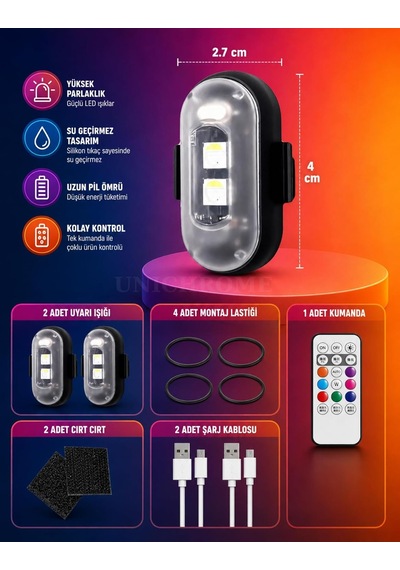 Uzaktan Kumandalı 2'li Çakar Led/şarjlı Mini Led Işık/drone Işığı/anti Çarpışma Uyarı Işığı Diğer