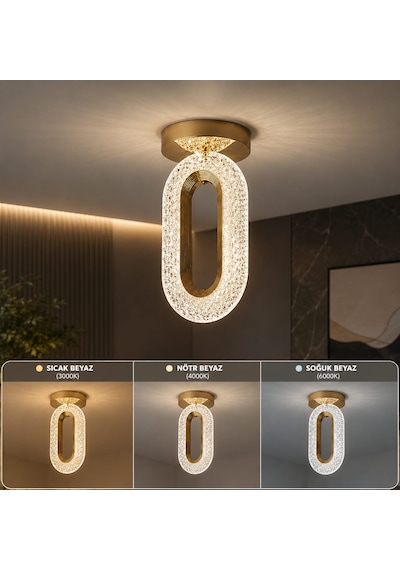 Serra Plafonyer Avize 3 Renk Led Isıklı Modern Avize Gold
