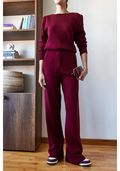 Shade Kadın Beli Cırt Detaylı Basic Triko Alt-üst Takım 60651006 - Bordo