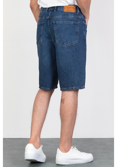 HLT Jeans Erkek Koyu Mavi Baggy Fit Rahat Kesim %100 Pamuk Denim Loose Jeans Kot Şort Arthur-Kymavi 001