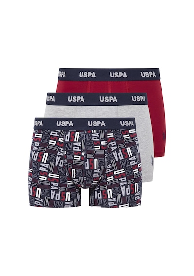 U.S. Polo Assn. Erkek Gri Melanj-Bordo-Baskılı 3 Lü Boxer-Gri Melanj-Bordo-Baskılı Gri Melanj - Bordo