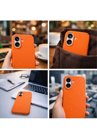 Apple Apple iPhone 17 Uyumlu Kılıf Renkli Lansman İçi Kadife Yumuşak Kamera Yükseltili Silikon Turuncu