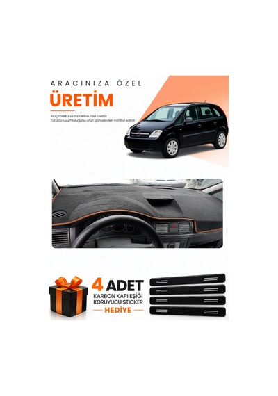Opel Meriva A 2003-2010 Uyumlu Torpido Koruma Örtüsü Oto Kılıfı - Siyah Kahverengi
