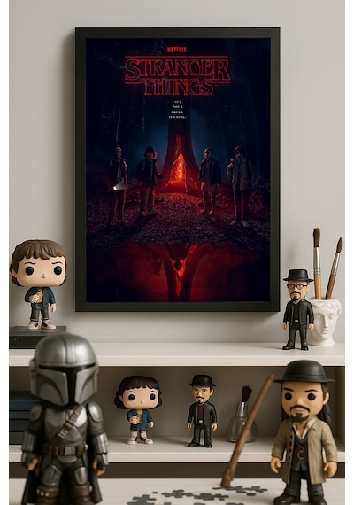 Stranger Things Siyah Ahşap Çerçeveli Poster, Film Duvar Tablosu