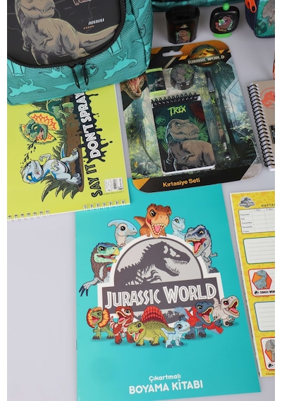 X Dekomus "t-rex Force Collection" Jurassıc World Lisanslı Okul,beslenme Ve Kalem Çantası Kırtasiye Seti Altın