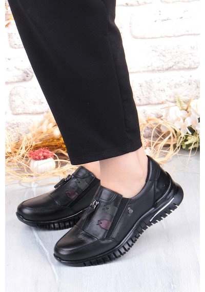 Pepita Z006 Comfort Yumuşak Esnek Kauçuk Kaymaz Taban Hakiki Deri Kadın Ayakkabı Siyah