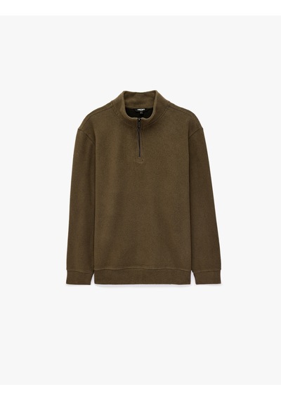 Koton Regular Fit Uzun Kollu Yarım Fermuarlı Sweatshirt Haki 7wam70012mk