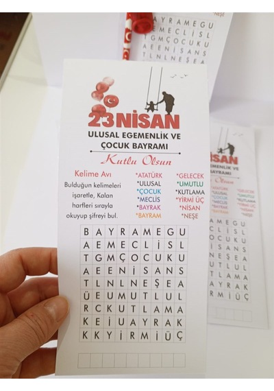 Farklı Market 23 Nisan Kelime Avı Türk Bayraklı Balon Ve Kalem 25 Adet Çok Renkli