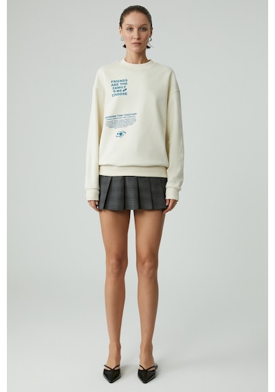 Ethıquet Modelıta Kadın Regular Baskılı Yuvarlak Yaka Ekru Sweatshirt
