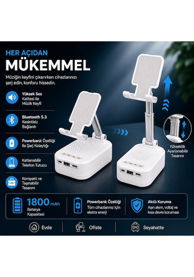3 In 1 Bluetooth Telefon Tutucu Ve Powerbank Özelikli Tf Kart Ve Usb Bellek Destekli Tutuculu Bluetooth Hoparlör