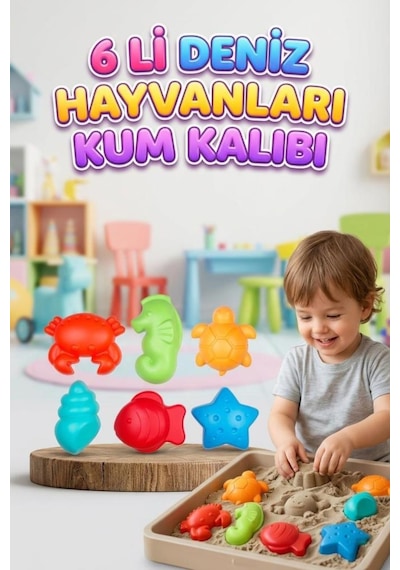 Fileli 6'lı Deniz Hayvanları Şekilli Renkli Kum Kalıbı Eğlenceli Deniz Ve Kum Oyuncak Seti