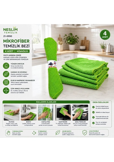 4pcs Dürüm - Yuvarlak Sarım 30x30cm Mikrofiber Temizlik Bezi 5468 Çok Renkli 97501404