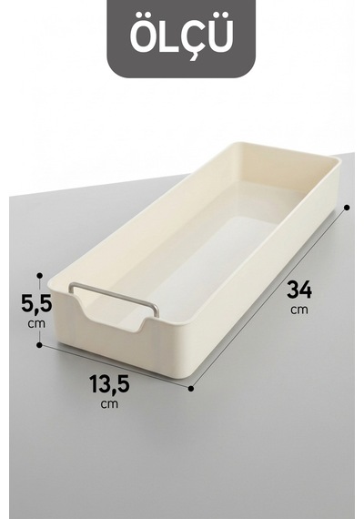 Kendinden Bantlı Sürgülü Raylı Çok Amaçlı Dolap İçi Organizer Banyo Mutfak Dolap Düzenleyici 13x34cm Krem