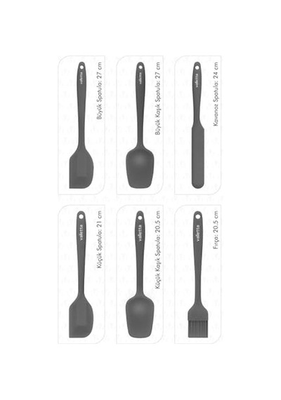 Dayanıklı Yanmaz Yapışmaz Silikon Spatula Seti 6 Parça Gri Diğer