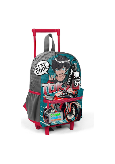 Minik Yuva Çekçekli Sırt Çantası Gri Nefti Anime Motorsiklet Desenli İki Bölmeli 24064