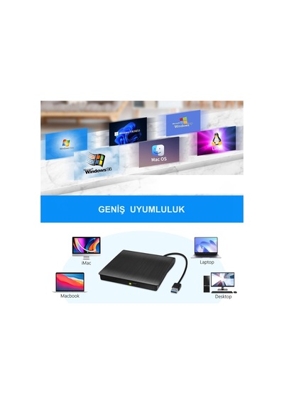 Hymark USB 3.0 Taşınabilir CD DVD Yazıcı Okuyucu