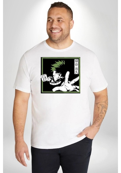 Angemiel My Hero Academia Dabi Anime Beyaz Büyük Beden Kadın Erkek Ünisex Basic Ön Baskılı Tişört Beyaz