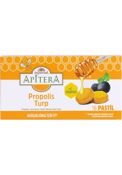 Apitera Doğal Bal, Turp, Kurkumin, C Vitamini Ve Propolis İçeren Takviye Edici 16 Lı Boğaz Pastili
