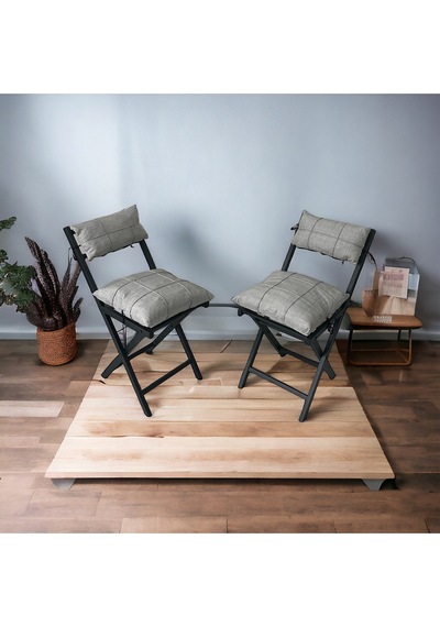Modern Style Home Balkon Bahçe Mutfak 3'lü Bistro Set Katlanır 2 Sandalye 1 Masa Açık Gri