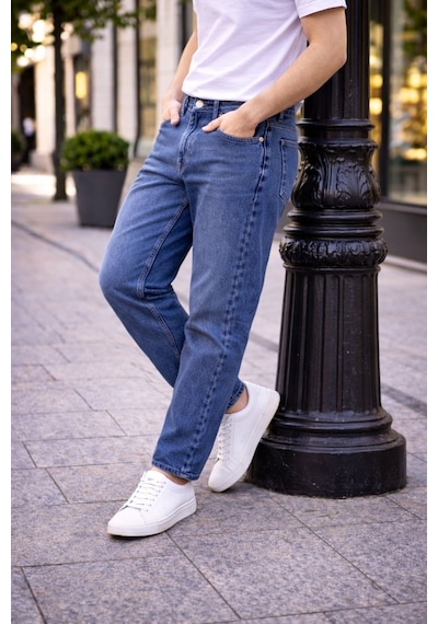 Cedy Denim Dar Paça Erkek Yüksek Bel Kot Pantolon - Salaş Mom Jean C333 Mavi