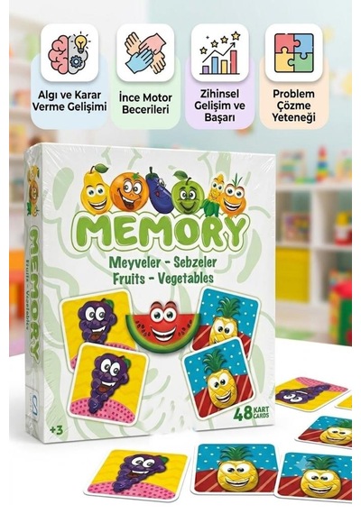 Meyveler Ve Sebzeler Hafıza Oyunu 48 Kartlı Eğitici Zeka Zihinsel Gelişim Ve Problem Çözme Oyunu