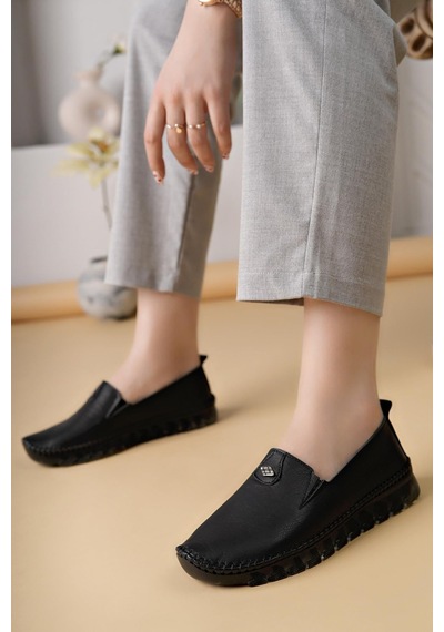 Nesilshoes Nesil Shoes Knc 14 Siyah Hakiki Deri Şeffaf Taban Kadın Ayakkabı