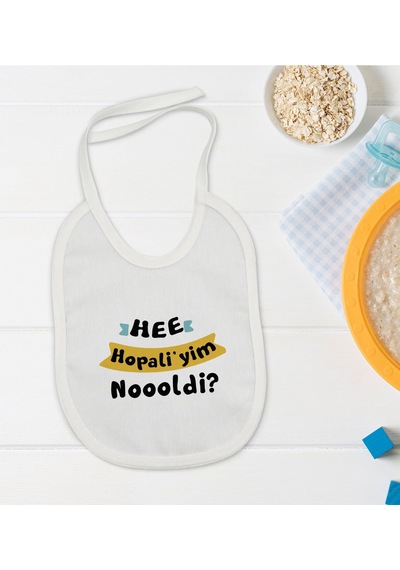 BK Kids Hopaliyim Tasarımlı Beyaz Bebek Mama Önlüğü-1 Beyaz