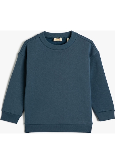 Koton Basic Sweatshirt Uzun Kollu Bisiklet Yaka Şardonlu Mavi 4wkb10477tk 4WKB10477TK624 Mavi