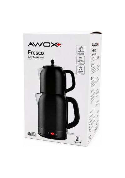 Çapa Makinesi Awox Fresco Siyah Elektrikli Çay Makinesi Çaycı Set 1.7lt Su Isıtıcı + 1.2lt Demlik Paslanmaz Çelik Gövde 2200w