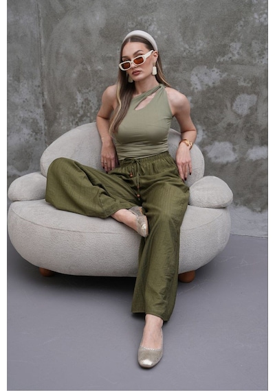 Rawea Kadın Modal Kumaş Etek Pantolon - Oversize & Geniş Paça Haki