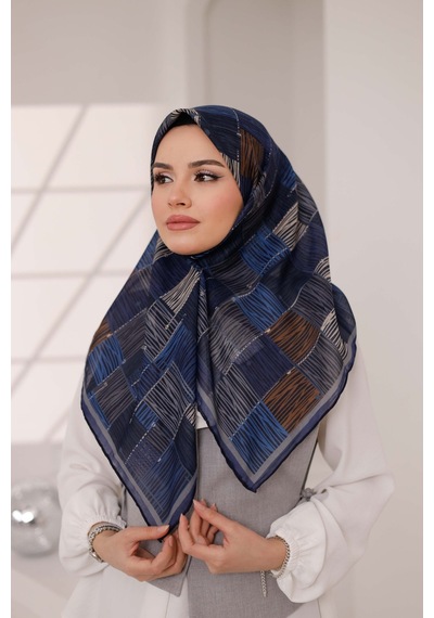Mimiyum Nota Desen Soft Eşarp Lacivert