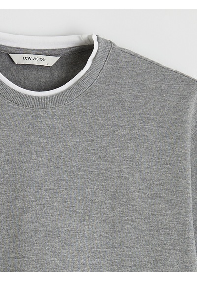 Lcw Vision Gri Bisiklet Yaka Erkek Kalın Sweatshirt