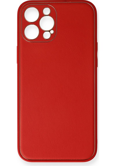 iPhone Uyumlu 12 Pro Max Kılıf Coco Deri Silikon Kapak - Kırmızı Düz Renkli