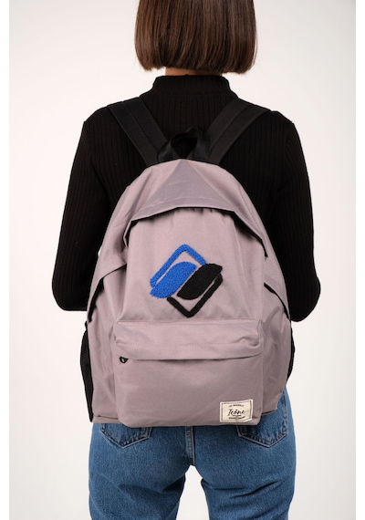 İcone Bag Gri Önü Nakışlı Laptop Bölmeli Unisex Sırt Okul Çantası Back To School gri