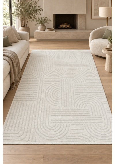 Karnel Zemin Özel Ölçü Beyaz Kaymaz Taban Yıkanabilir Robot Süpürge Uyumlu Oturma Odası Koridor Halısı Polyester Kilim