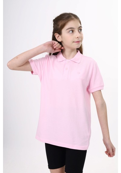 Toontoy Kids Toontoy Unisex Polo Yaka Düğmeli Uzun Kısa Tişört Açık Pembe