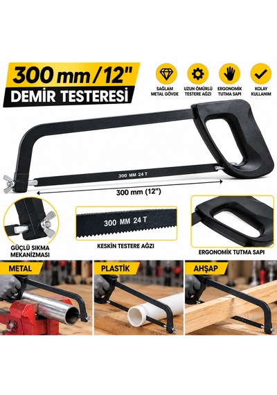 300 Mm Demir Testeresi 12 İnç Metal Ve Plastik Pvc Kesme Testeresi Değiştirilebilir Ağızlı