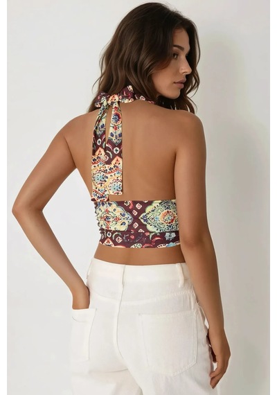 Hiccup Etnik Desenli Kısa Tank Top Çok Renkli