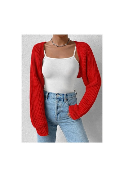 Moibody Triko Örgü Reglan Kol Bolero Hırka Kore Tarzı 4 Mevsim Kırmızı Kırmızı