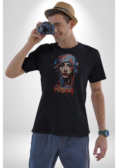Khansa Eşarp Kadın Tasarımı Unisex Unisex Siyah Organik Baskılı T-shirt Penye Yüksek Kalite Siyah