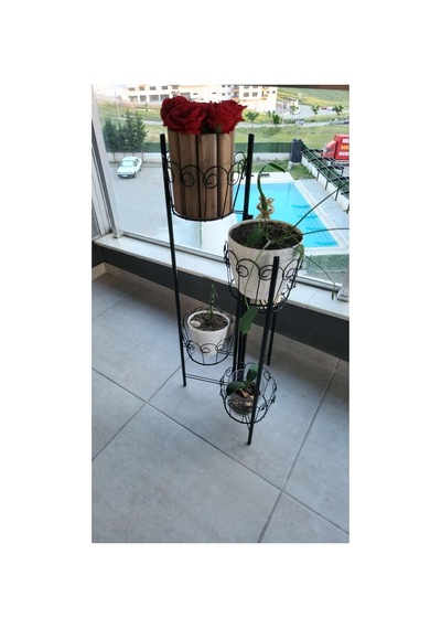Katlanabilir Metal 5'li Saksılık - Siyah - 100 Cm Yükseklik - Kurulumsuz Boyalı Dekoratif Bitki Standı Diğer